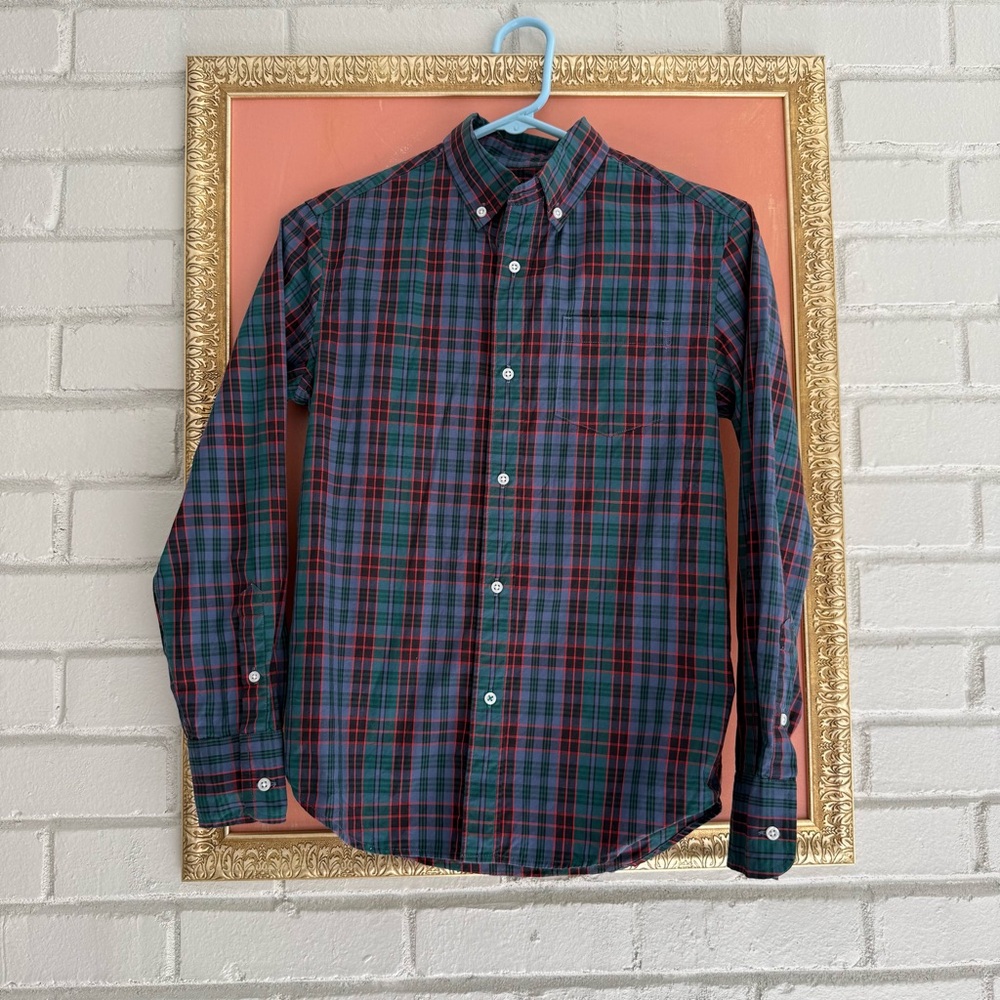 Crewcuts Boys Plaid Button-Up Shirt Blue Green Red Size 12 Long Sleeve Cotton